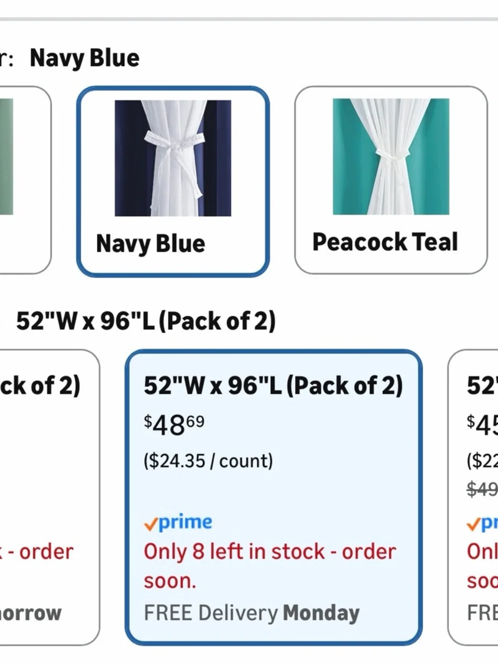 Navy Blackout Curtains with White Sheer Overlay Thermal Insulated 2 Drapes